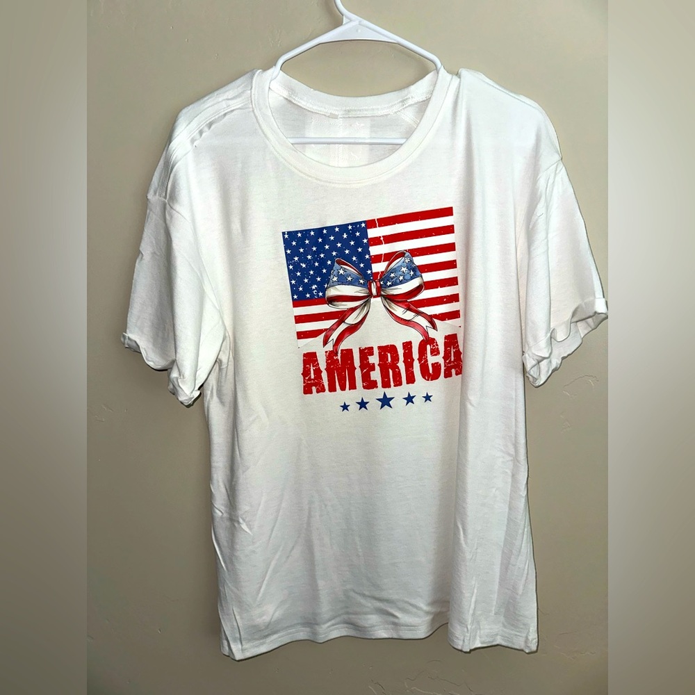 NWOT White Oversized T-Shirt with American Flag Design